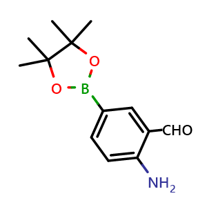 Chemical structure of 2-amino-5-(tetramethyl-1,3,2-dioxaborolan-2-yl)benzaldehyde , CAS 1319197-32-4, AChemBlock P48811