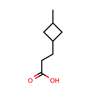 Chemical structure of 3-(3-methylcyclobutyl)propanoic acid , CAS 1313544-48-7, AChemBlock P48844