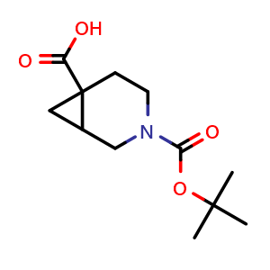 Chemical structure of 3-[(tert-butoxy)carbonyl]-3-azabicyclo[4.1.0]heptane-6-carboxylic acid , CAS 1309352-51-9, AChemBlock P48870