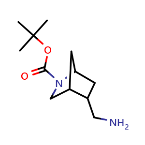 Chemical structure of tert-butyl 5-(aminomethyl)-2-azabicyclo[2.2.1]heptane-2-carboxylate , CAS 1305323-80-1, AChemBlock P48883