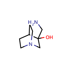 Chemical structure of 3-(aminomethyl)-1-azabicyclo[2.2.2]octan-3-ol , CAS 128200-13-5, AChemBlock P48924