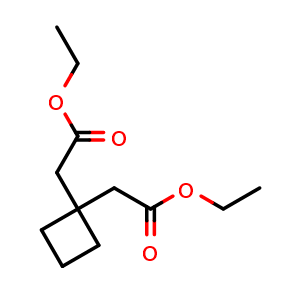 Chemical structure of ethyl 2-[1-(2-ethoxy-2-oxoethyl)cyclobutyl]acetate , CAS 1262769-94-7, AChemBlock P48978