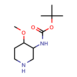 Chemical structure of tert-butyl N-(4-methoxypiperidin-3-yl)carbamate , CAS 1262407-41-9, AChemBlock P48986