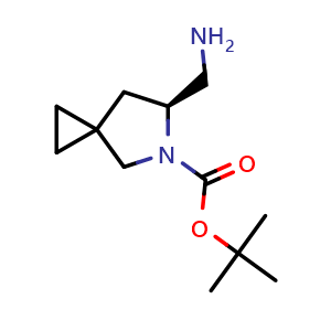 Chemical structure of tert-butyl (6S)-6-(aminomethyl)-5-azaspiro[2.4]heptane-5-carboxylate , CAS 1262397-26-1, AChemBlock P48987