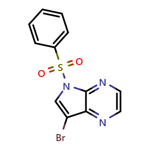 Chemical structure of 5-(benzenesulfonyl)-7-bromo-5H-pyrrolo[2,3-b]pyrazine , CAS 1262309-85-2, AChemBlock P48988