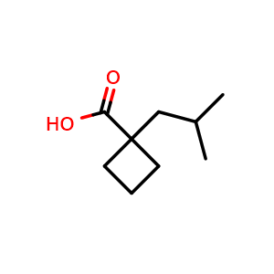 Chemical structure of 1-(2-methylpropyl)cyclobutane-1-carboxylic acid , CAS 1261269-34-4, AChemBlock P48998