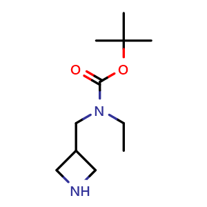 Chemical structure of tert-butyl N-[(azetidin-3-yl)methyl]-N-ethylcarbamate , CAS 1260675-44-2, AChemBlock P49011