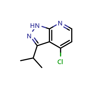 Chemical structure of 4-chloro-3-(propan-2-yl)-1H-pyrazolo[3,4-b]pyridine , CAS 1260535-94-1, AChemBlock P49018
