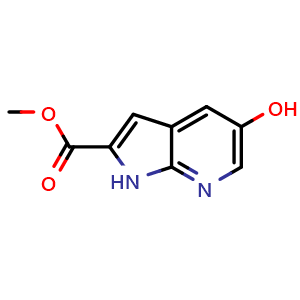 Chemical structure of methyl 5-hydroxy-1H-pyrrolo[2,3-b]pyridine-2-carboxylate , CAS 1260383-65-0, AChemBlock P49040