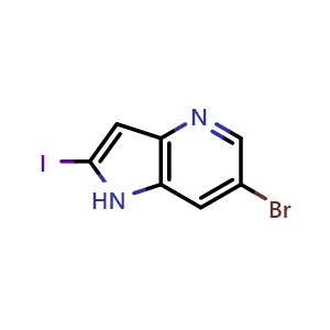 Chemical structure of 6-bromo-2-iodo-1H-pyrrolo[3,2-b]pyridine , CAS 1260381-61-0, AChemBlock P49050