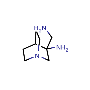 Chemical structure of 3-(aminomethyl)-1-azabicyclo[2.2.2]octan-3-amine , CAS 125889-79-4, AChemBlock P49052
