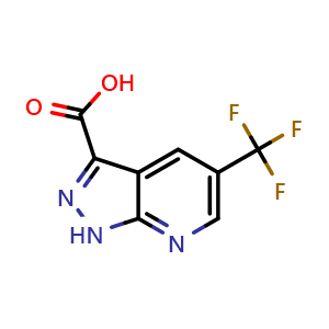 Chemical structure of 5-trifluoromethyl-1H-pyrazolo[3,4-b]pyridine-3-carboxylic acid , CAS 1256820-22-0, AChemBlock P49073