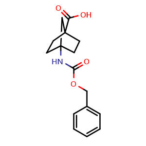 Chemical structure of 4-{[(benzyloxy)carbonyl]amino}bicyclo[2.2.1]heptane-1-carboxylic acid , CAS 1252672-36-8, AChemBlock P49102