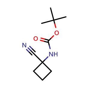 Chemical structure of tert-butyl N-(1-cyanocyclobutyl)carbamate , CAS 1251923-90-6, AChemBlock P49114