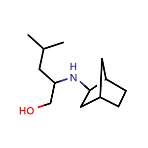 Chemical structure of 2-({bicyclo[2.2.1]heptan-2-yl}amino)-4-methylpentan-1-ol , CAS 1251244-27-5, AChemBlock P49120