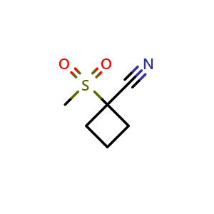 Chemical structure of 1-methanesulfonylcyclobutane-1-carbonitrile , CAS 1248918-52-6, AChemBlock P49153
