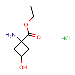 Chemical structure of ethyl 1-amino-3-hydroxycyclobutane-1-carboxylate hydrochloride , CAS 1242187-41-2, AChemBlock P49203