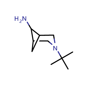 Chemical structure of 3-tert-butyl-3-azabicyclo[3.1.1]heptan-6-amine , CAS 1240526-90-2, AChemBlock P49219