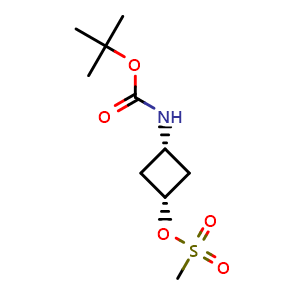 Chemical structure of cis-tert-butyl N-[3-(methanesulfonyloxy)cyclobutyl]carbamate , CAS 1239589-50-4, AChemBlock P49232
