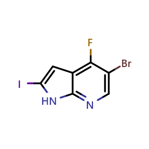 Chemical structure of 5-bromo-4-fluoro-2-iodo-1H-pyrrolo[2,3-b]pyridine , CAS 1234616-48-8, AChemBlock P49245