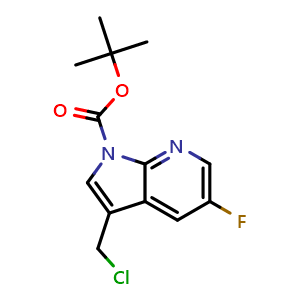 Chemical structure of tert-butyl 3-(chloromethyl)-5-fluoro-1H-pyrrolo[2,3-b]pyridine-1-carboxylate , CAS 1234615-73-6, AChemBlock P49247