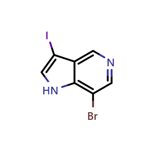 Chemical structure of 7-bromo-3-iodo-1H-pyrrolo[3,2-c]pyridine , CAS 1221278-74-5, AChemBlock P49292