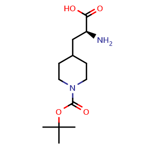 Chemical structure of (2S)-2-amino-3-{1-[(tert-butoxy)carbonyl]piperidin-4-yl}propanoic acid , CAS 1217755-45-7, AChemBlock P49308