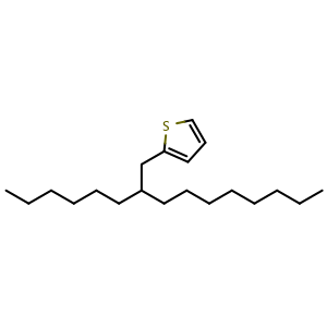 Chemical structure of 2-(2-hexyldecyl)thiophene , CAS 1215857-68-3, AChemBlock P49314