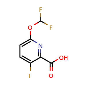 Chemical structure of 6-(difluoromethoxy)-3-fluoropyridine-2-carboxylic acid , CAS 1214386-58-9, AChemBlock P49325