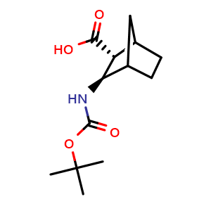 Chemical structure of (2R,3R)-3-{[(tert-butoxy)carbonyl]amino}bicyclo[2.2.1]heptane-2-carboxylic acid , CAS 1212474-65-1, AChemBlock P49330