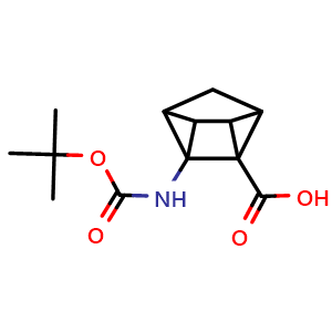 Chemical structure of 5-((tert-butoxycarbonyl)amino)tetracyclo[3.2.0.02,7.04,6]heptane-1-carboxylic acid , CAS 1212140-82-3, AChemBlock P49341
