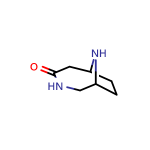 Chemical structure of 3,9-diazabicyclo[4.2.1]nonan-4-one , CAS 1210963-09-9, AChemBlock P49357