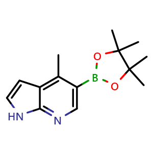 Chemical structure of 4-methyl-5-(tetramethyl-1,3,2-dioxaborolan-2-yl)-1H-pyrrolo[2,3-b]pyridine , CAS 1207626-84-3, AChemBlock P49378