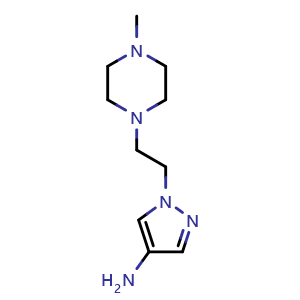 Chemical structure of 1-[2-(4-methylpiperazin-1-yl)ethyl]-1H-pyrazol-4-amine , CAS 1201363-83-8, AChemBlock P49408