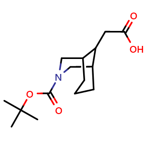 Chemical structure of 2-{3-[(tert-butoxy)carbonyl]-3-azabicyclo[3.3.1]nonan-9-yl}acetic acid , CAS 1198466-23-7, AChemBlock P49417