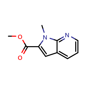 Chemical structure of methyl 1-methyl-1H-pyrrolo[2,3-b]pyridine-2-carboxylate , CAS 1198416-38-4, AChemBlock P49421