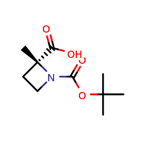 Chemical structure of (2R)-1-[(tert-butoxy)carbonyl]-2-methylazetidine-2-carboxylic acid , CAS 1198339-37-5, AChemBlock P49423