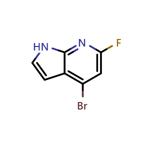 Chemical structure of 4-bromo-6-fluoro-1H-pyrrolo[2,3-b]pyridine , CAS 1190322-93-0, AChemBlock P49449
