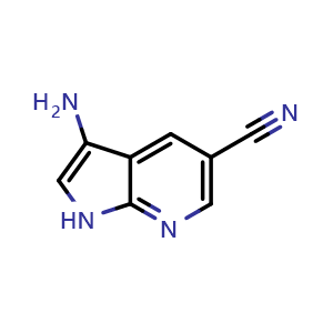Chemical structure of 3-amino-1H-pyrrolo[2,3-b]pyridine-5-carbonitrile , CAS 1190322-57-6, AChemBlock P49456