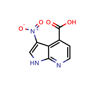 Chemical structure of 3-nitro-1H-pyrrolo[2,3-b]pyridine-4-carboxylic acid , CAS 1190321-26-6, AChemBlock P49483