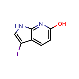 Chemical structure of 3-iodo-1H-pyrrolo[2,3-b]pyridin-6-ol , CAS 1190319-01-7, AChemBlock P49517