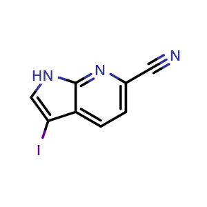 Chemical structure of 3-iodo-1H-pyrrolo[2,3-b]pyridine-6-carbonitrile , CAS 1190318-91-2, AChemBlock P49521