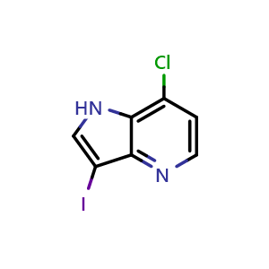 Chemical structure of 7-chloro-3-iodo-1H-pyrrolo[3,2-b]pyridine , CAS 1190318-10-5, AChemBlock P49526