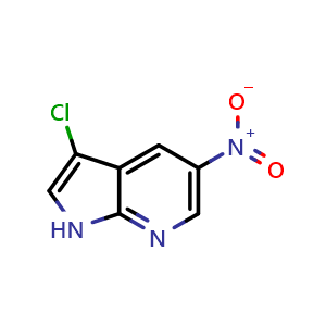 Chemical structure of 3-chloro-5-nitro-1H-pyrrolo[2,3-b]pyridine , CAS 1190318-05-8, AChemBlock P49527