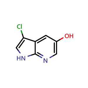 Chemical structure of 3-chloro-1H-pyrrolo[2,3-b]pyridin-5-ol , CAS 1190317-89-5, AChemBlock P49531