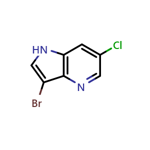 Chemical structure of 3-bromo-6-chloro-1H-pyrrolo[3,2-b]pyridine , CAS 1190317-85-1, AChemBlock P49534