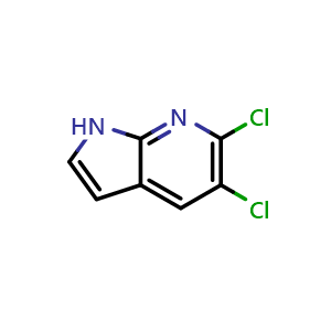 Chemical structure of 5,6-dichloro-1H-pyrrolo[2,3-b]pyridine , CAS 1190317-72-6, AChemBlock P49536