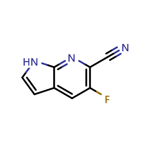 Chemical structure of 5-fluoro-1H-pyrrolo[2,3-b]pyridine-6-carbonitrile , CAS 1190316-08-5, AChemBlock P49553