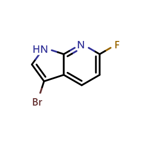 Chemical structure of 3-bromo-6-fluoro-1H-pyrrolo[2,3-b]pyridine , CAS 1190315-22-0, AChemBlock P49561