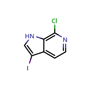 Chemical structure of 7-chloro-3-iodo-1H-pyrrolo[2,3-c]pyridine , CAS 1190314-63-6, AChemBlock P49572